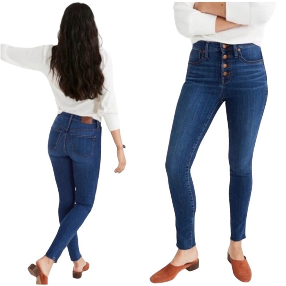 Madewell 9" Mid-Rise Skinny Button Fly Denim Jeans Medium Light Blue Size 26